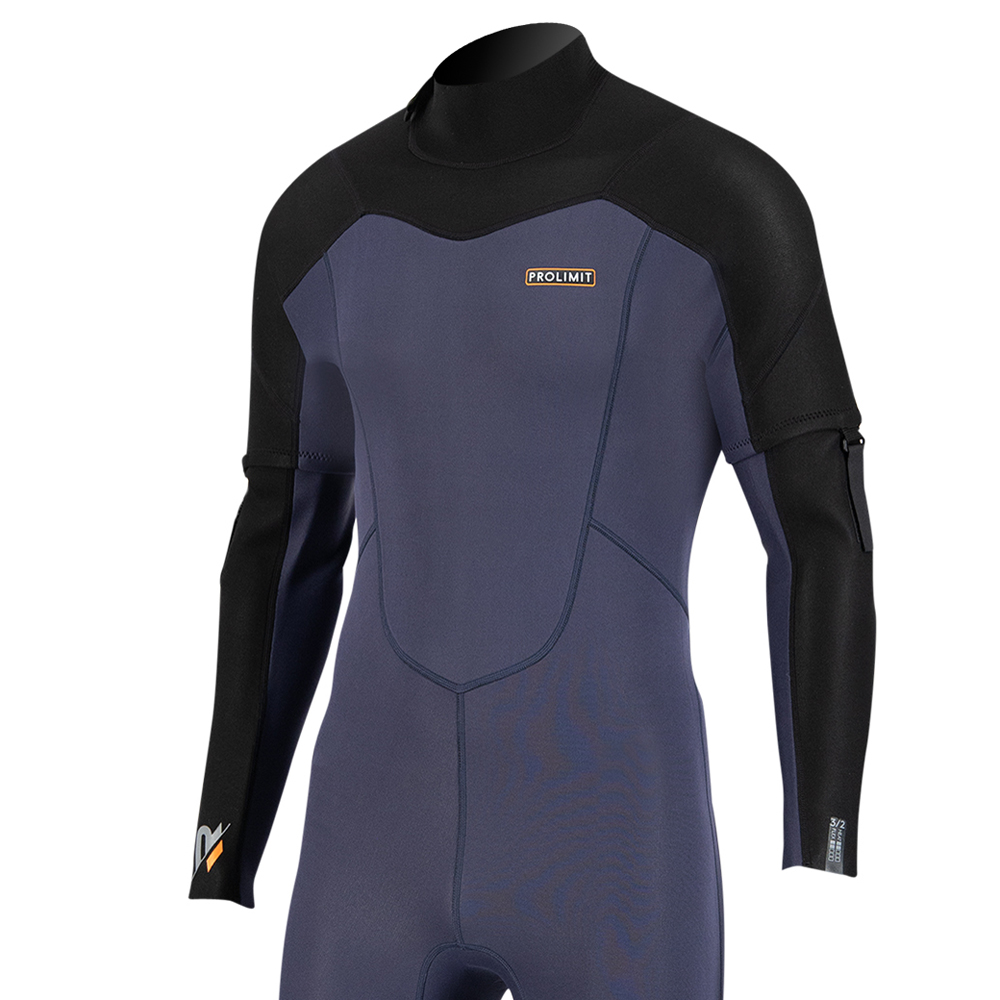 Prolimit Raider fullsuit verwijderbare mouwen 3/2 rugrits navy/zwart wetsuit heren 3