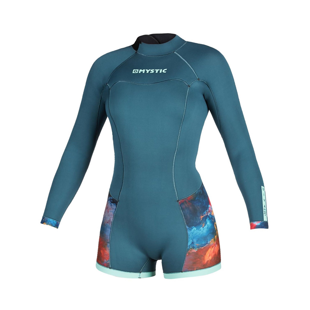 mystic Diva lange mouwen Shorty 2/2mm rugrits dames wetsuit teal blauw Wetsuit.nl wetsuits