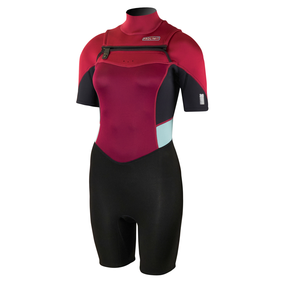 Prolimit Fire shorty Freezip 2/2 mm borstrits zwart/wine wetsuit dames